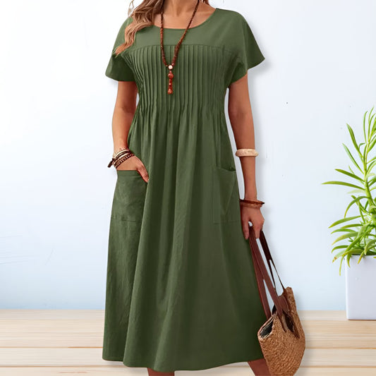 Matilda – Pleated Midi Dress – Effortless Style & Graceful Flow