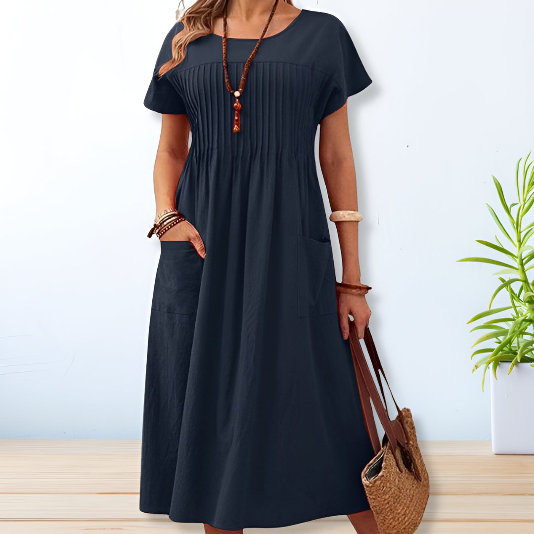 Matilda – Pleated Midi Dress – Effortless Style & Graceful Flow