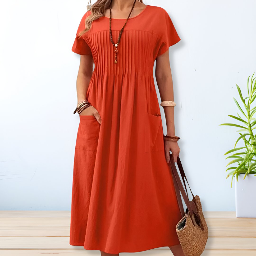Matilda – Pleated Midi Dress – Effortless Style & Graceful Flow