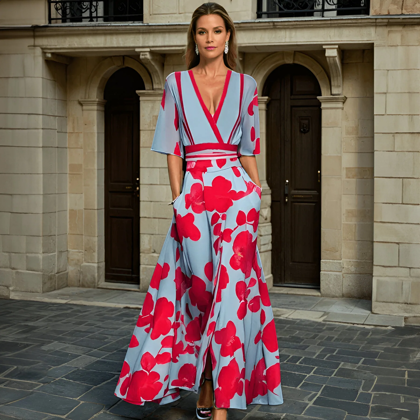 Elegant V-Neck Maxi Dress